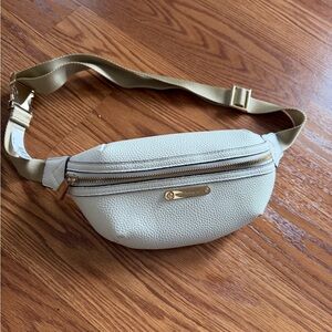 Michael Kors Ivory Leather Crossbody Belt Bag with Gold Hardware